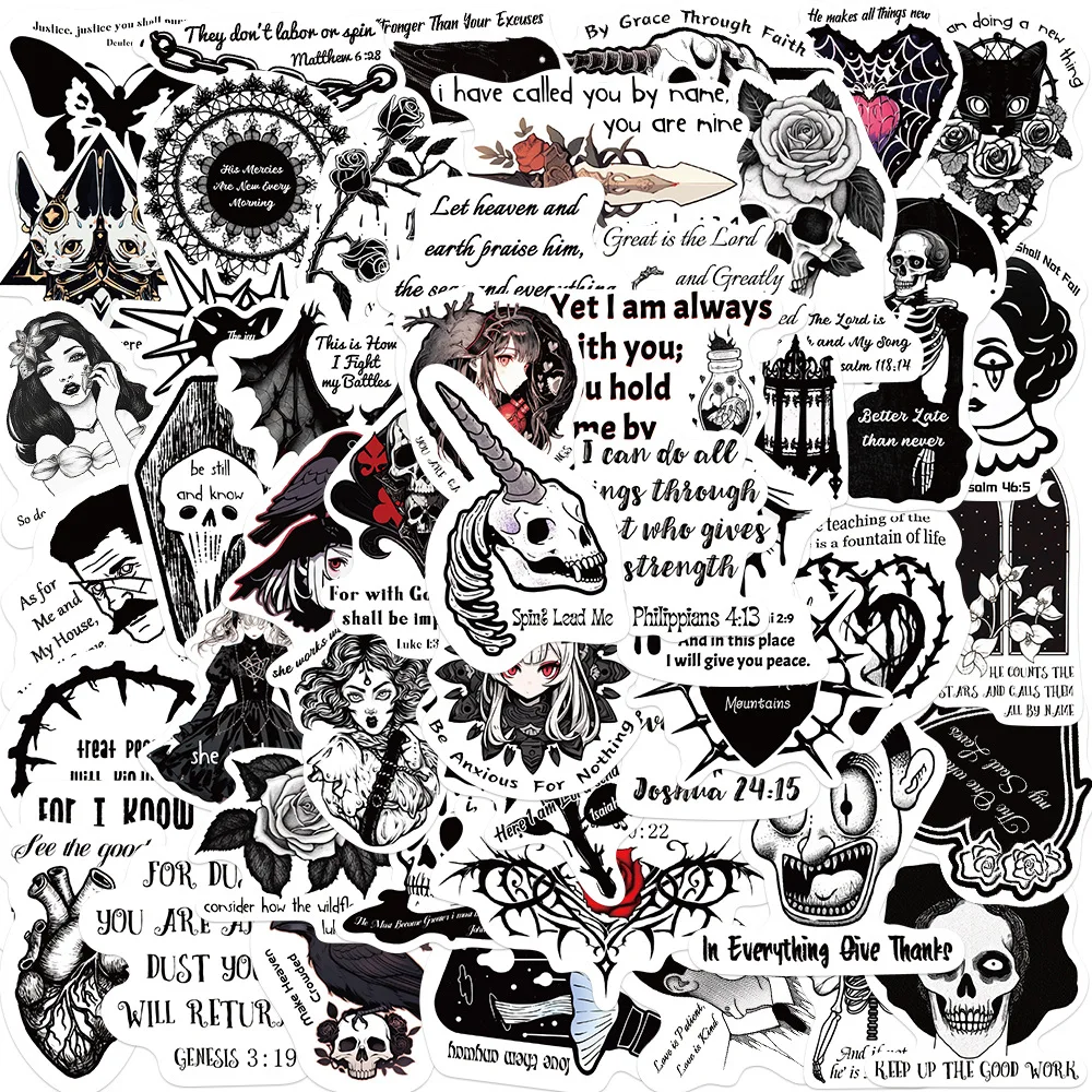 

10/30/50PCS Gothic Black and White Bible Stickers Cool Graffiti Decals DIY Laptop Phone Luggage Notebook Sticker Toy Wholesale