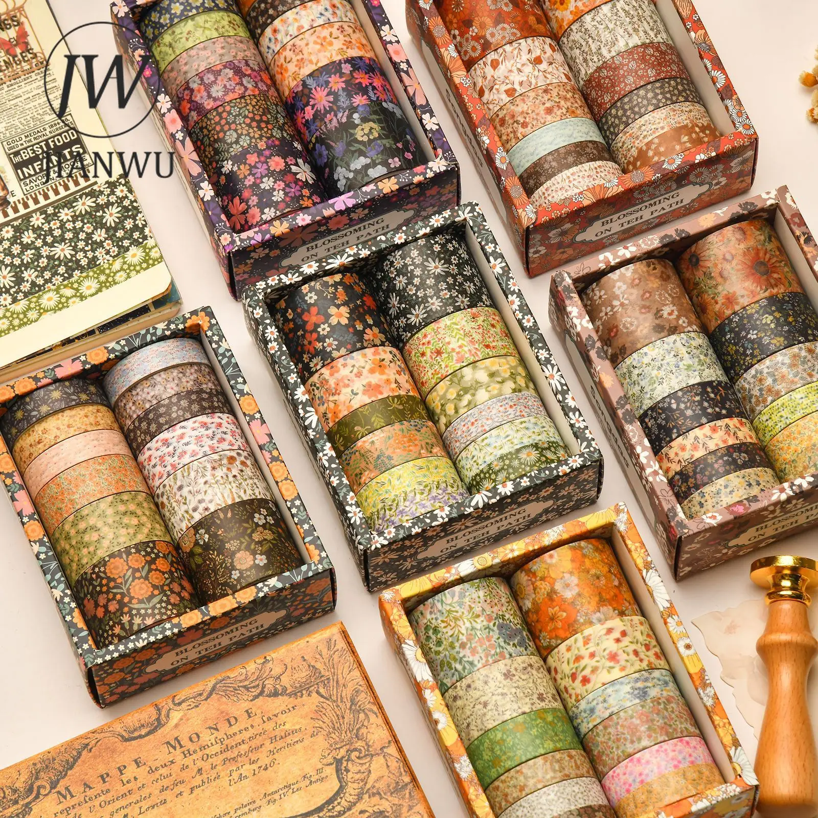 JIANWU 12 롤 꽃 피는 시리즈 빈티지 식물 꽃 풍경 소재 콜라주 와시 테이프 크리에이티브 저널 문구