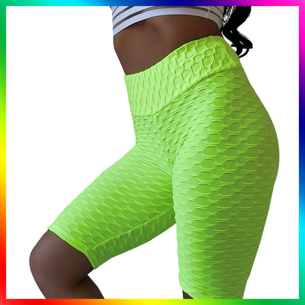 hotpants Scrunch Butt Sports Shorts Honeycomb Textured Wide Waistband Biker Shorts Anti Cellulite Plain Short Leggings Running Tights shorts women