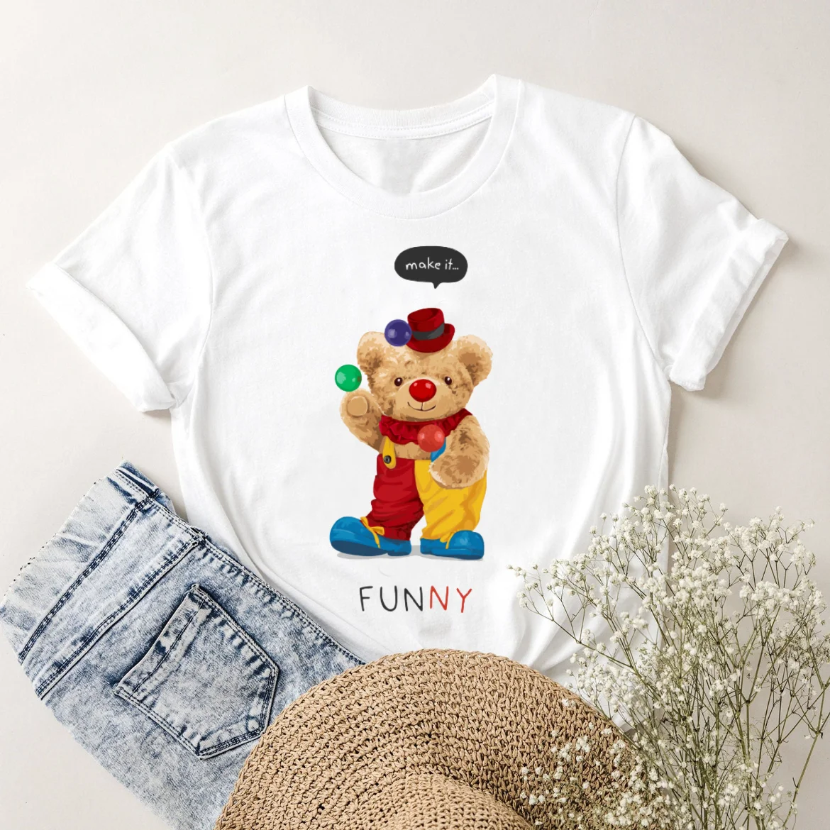 

Leisure 90s Fashion Women's Trendy Style Women's Cartoon Pattern T-Shirt Clothing Women's Short Sleeve Printed Loose T-Shirt.