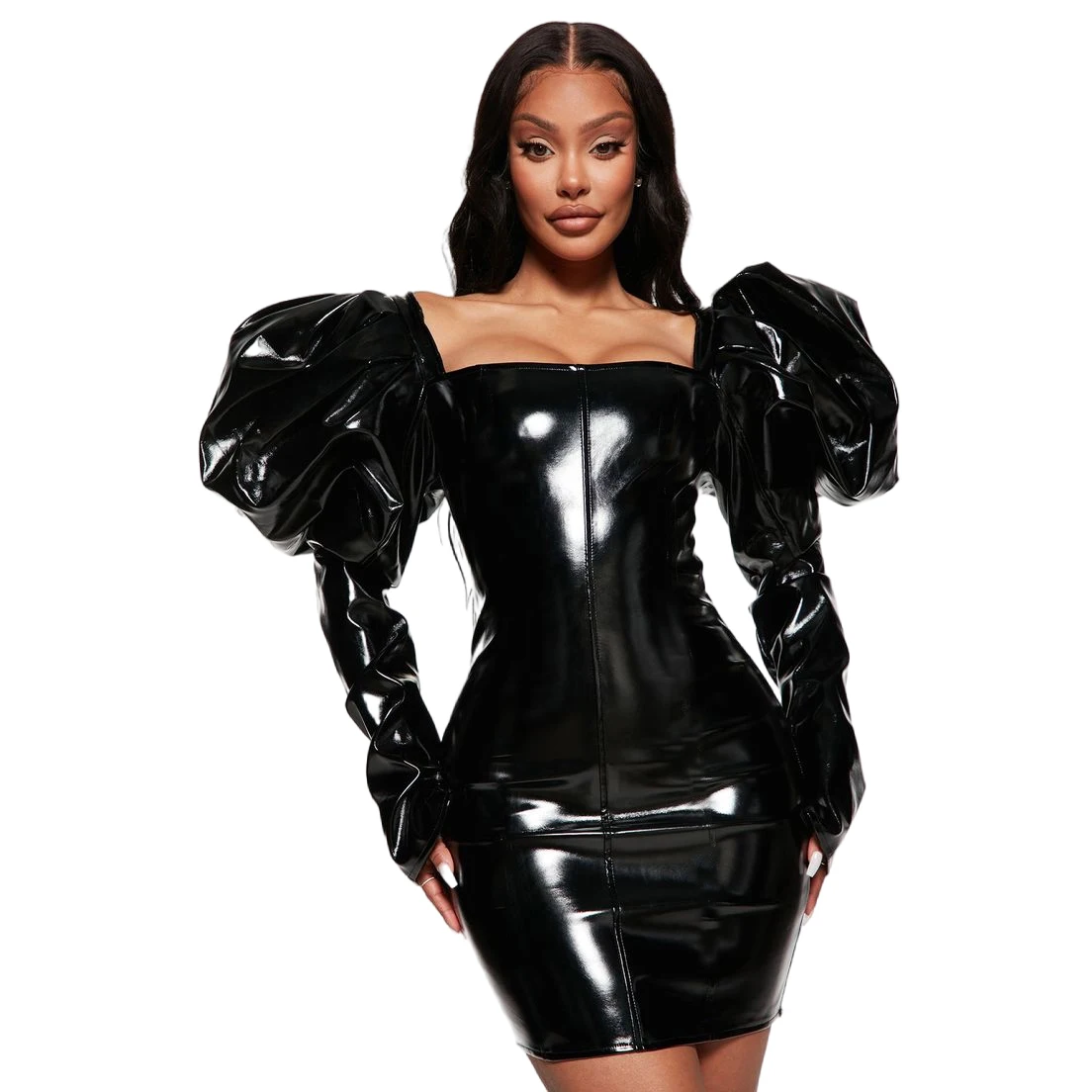 Black Color Women Long Sleeve Square Collar Shinning Crystal Bodycon Bandage Long Dress Celebrate Evening Party Prom Dress