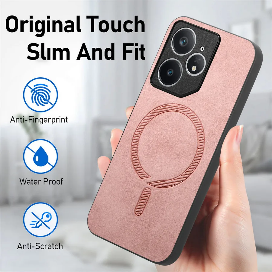 Luxury Leather Magnetic Back Cover with Wireless Charging Compatibility