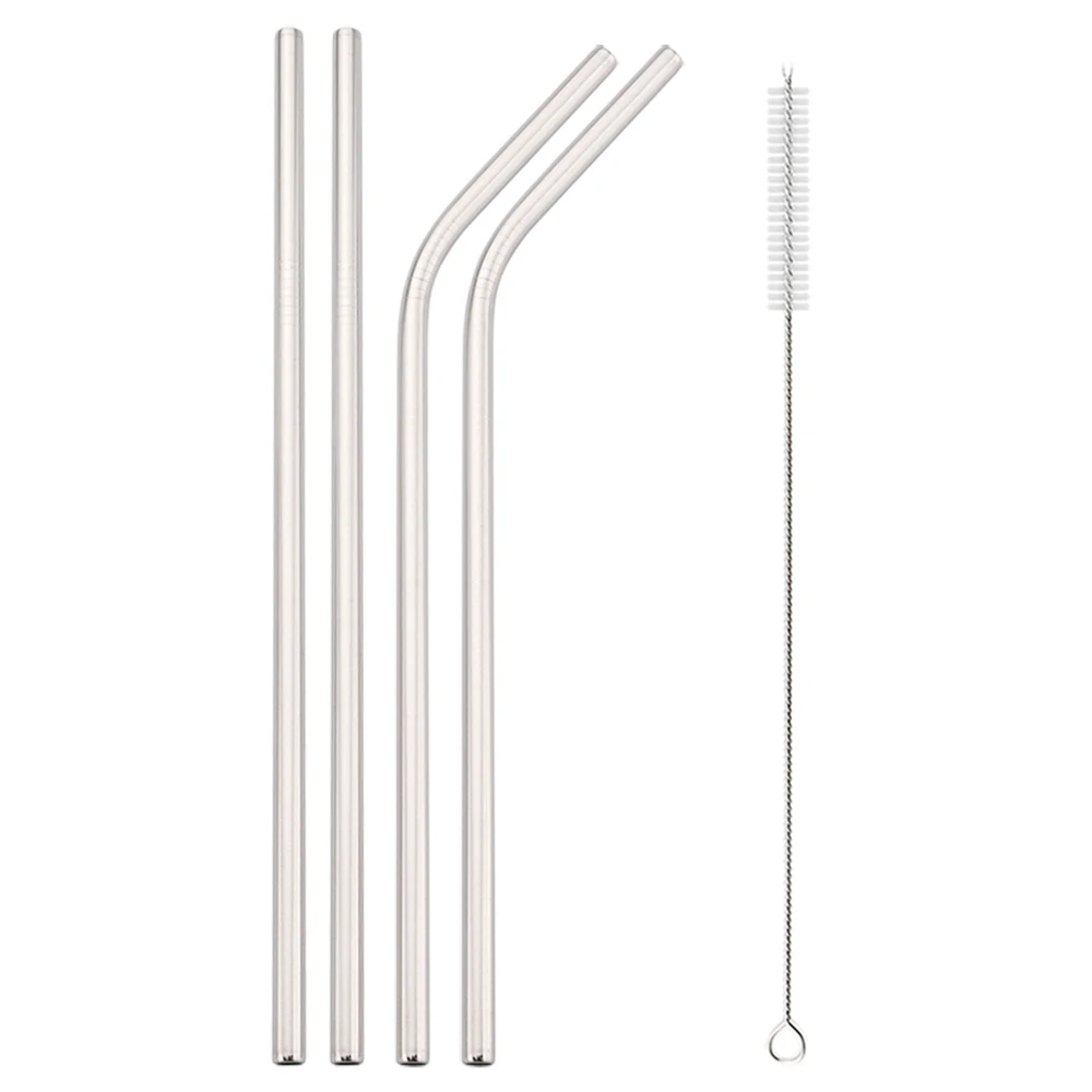 Colorful Reusable 304 Stainless Steel Drinking Straw Set with Case and Cleaning Brush