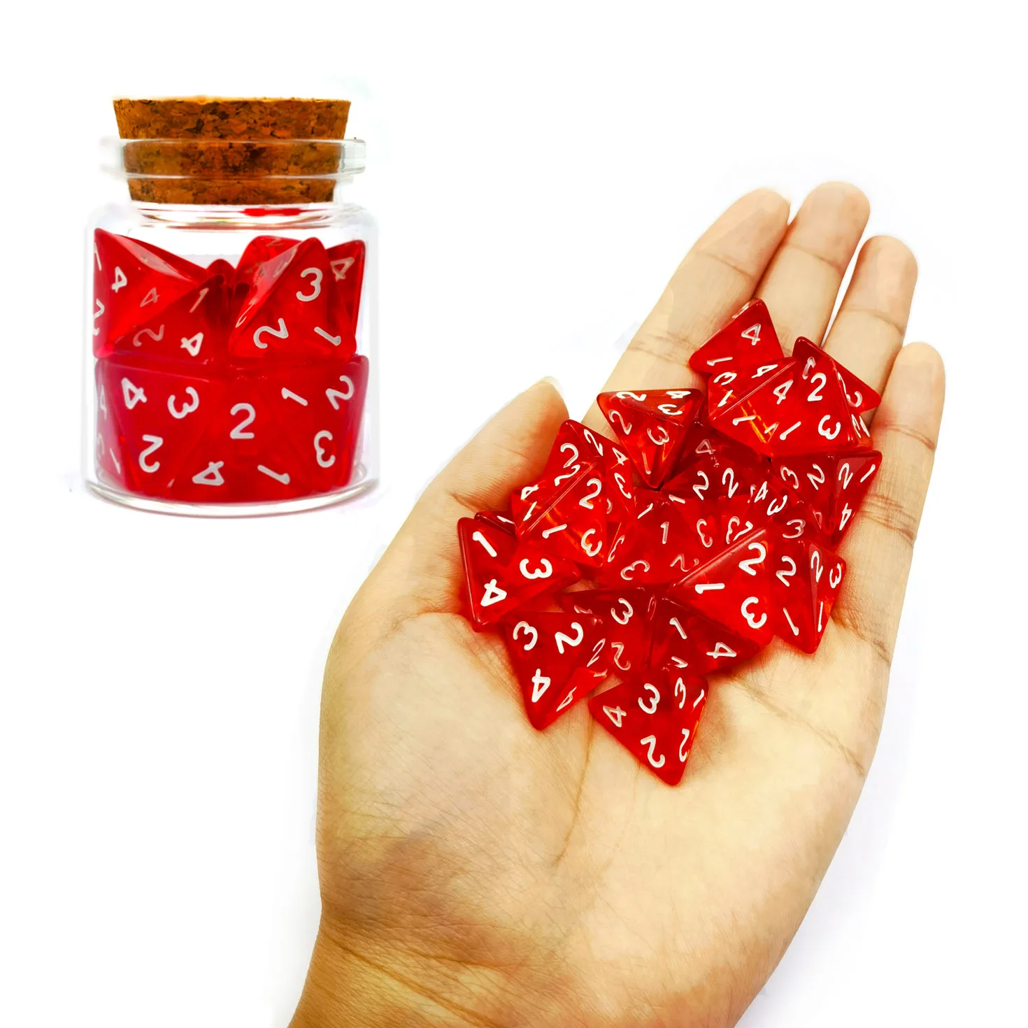 Bescon Standard Sized Transparent Red D4 Dice 20pcs Healing Potion Bottle, 20pcs D4 Health Potion Dungeons and Dragons Accessory 4