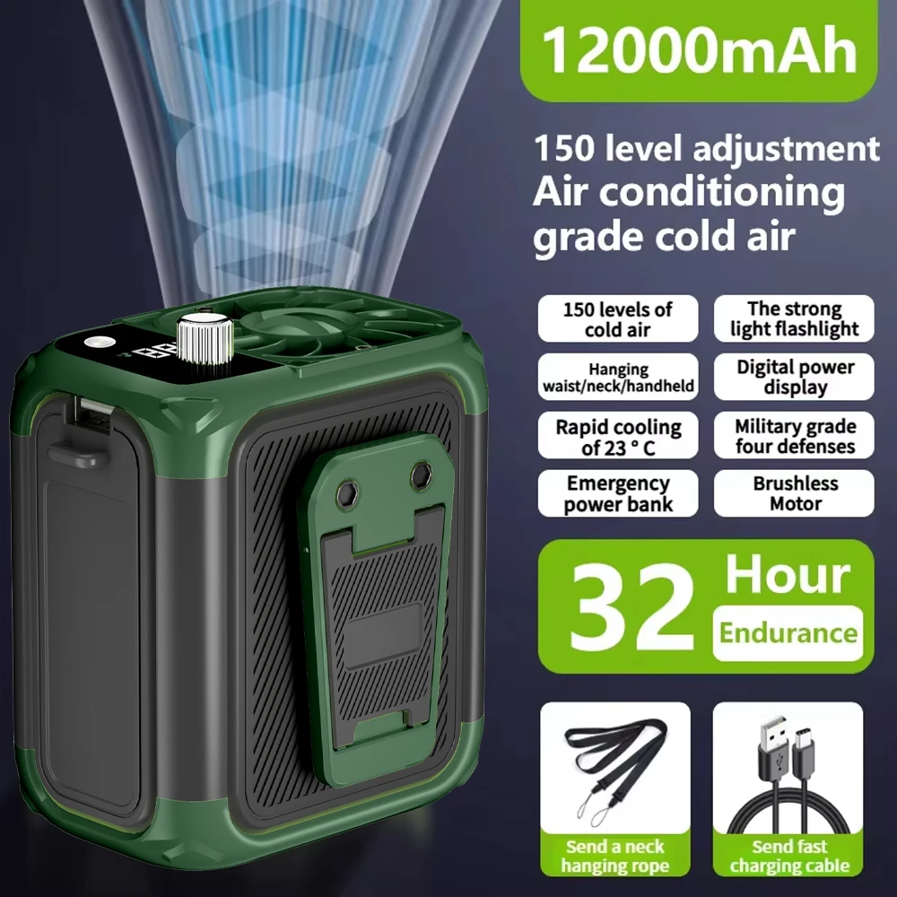 מיני מאוורר מותאם למותן במהירות גבוהה, מאוורר צוואר תלוי USB ללא להבים, מאוורר תצוגה דיגיטלית לתאורת חשמל ניידת מרובת תכליתיות בחוץ