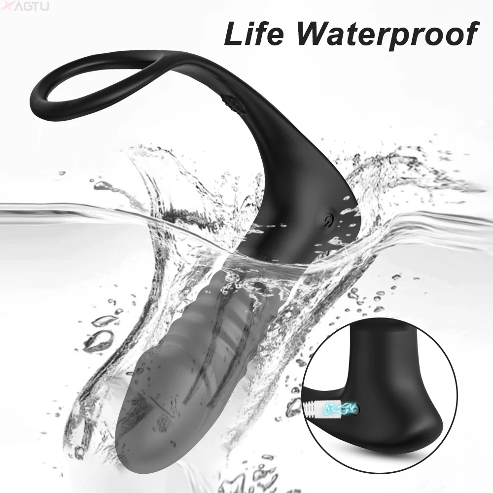 Male Thrusting Prostate Massager for Men Butt Plug Anal Plug Cock Ring Remote Control Anal Vibrator for Gay Sex Toy Men