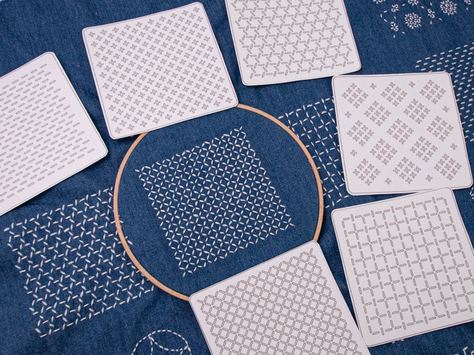 Japanese Sashiko Embroidery Starter Kit - Includes Thread, Needles, Fabric & Thimbles With English Instructions