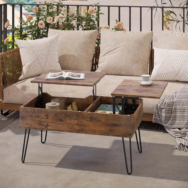 Table basse WOLTU à double plateau relevable, table de canapé réglable en hauteur, table de salon coulissante avec rangement dissimulé séparé 1