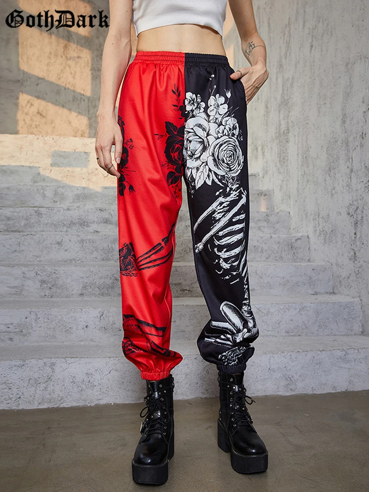 

Goth Dark Mall Gothic Aesthetic Color Block Pencil Pants Grunge Print Punk High Waist Hip Hop Pants Fashion Streetwear Trousers