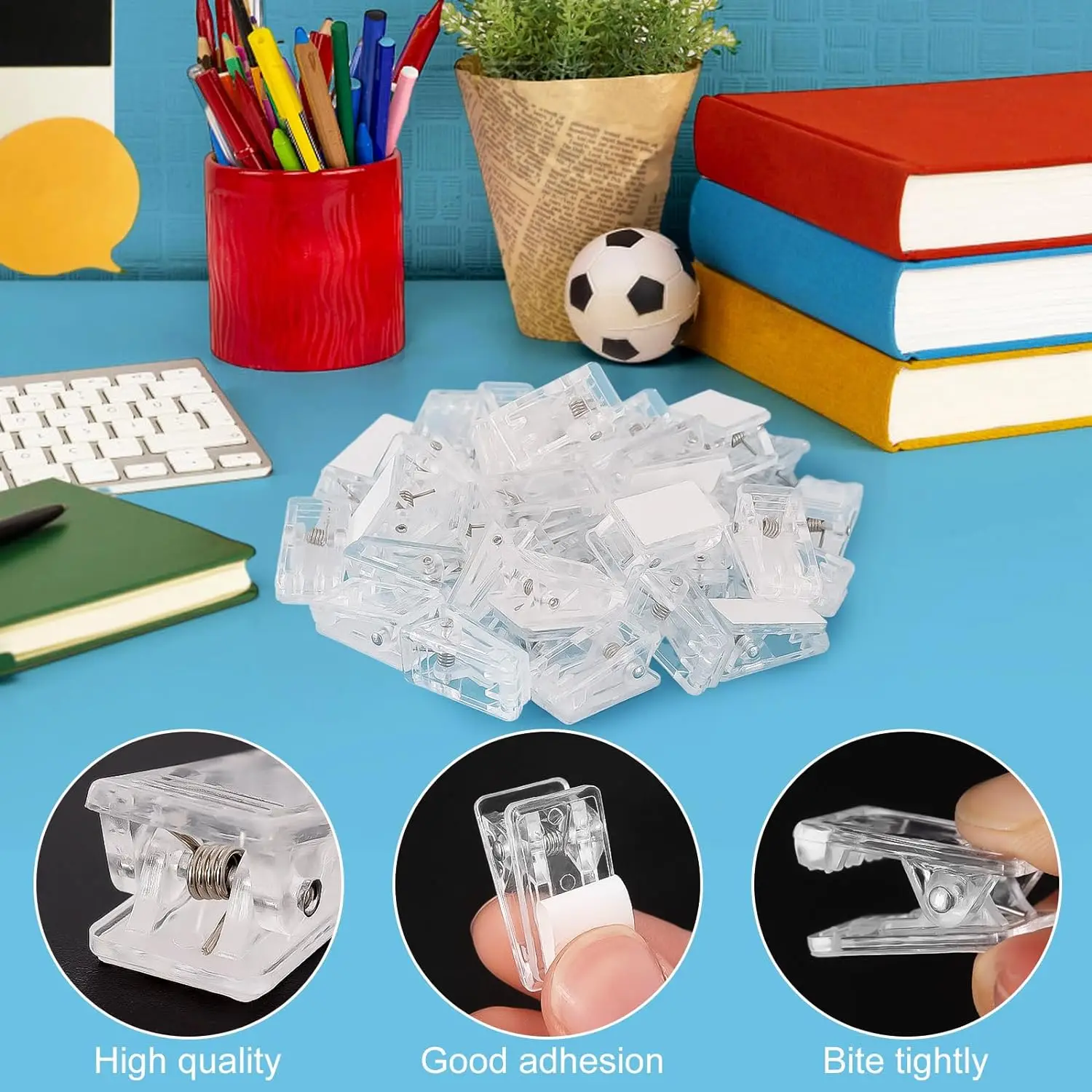 Self-Adhesive Clips Plastic Clear Wall Clips Sticky Hanging Photo Poster for Office Home 10/20/30Pcs