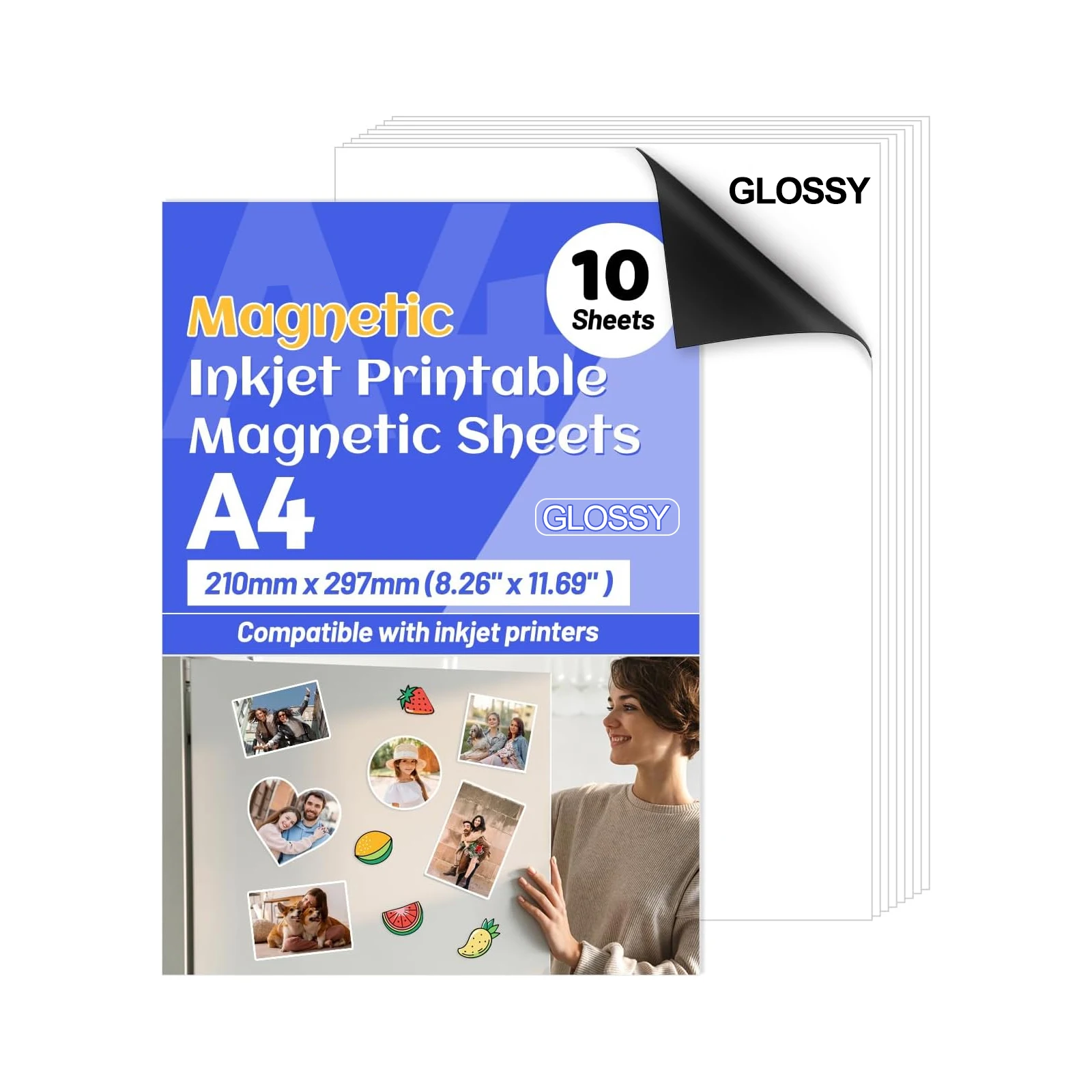 잉크젯 프린터용 광택 인쇄 가능 자석 용지 10매 - 8.3인치 x 11.7인치 A4 사이즈 - DIY 공예용 인쇄 가능 자석 용지