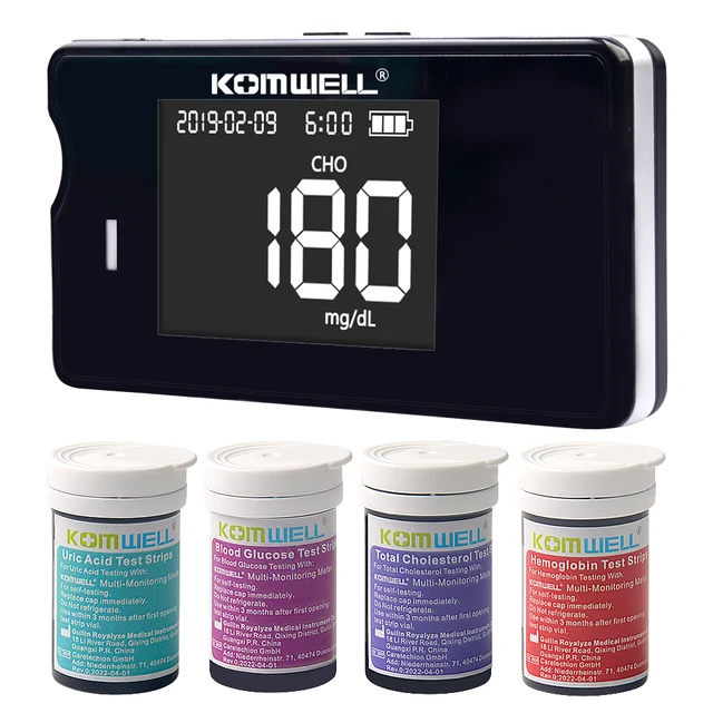 Medical Multi-Function Meter 4 in1 Cholesterol Uric Acid&Hemoglobin Blood Glucose Test strips kit for Diabetes Gout with Lancets