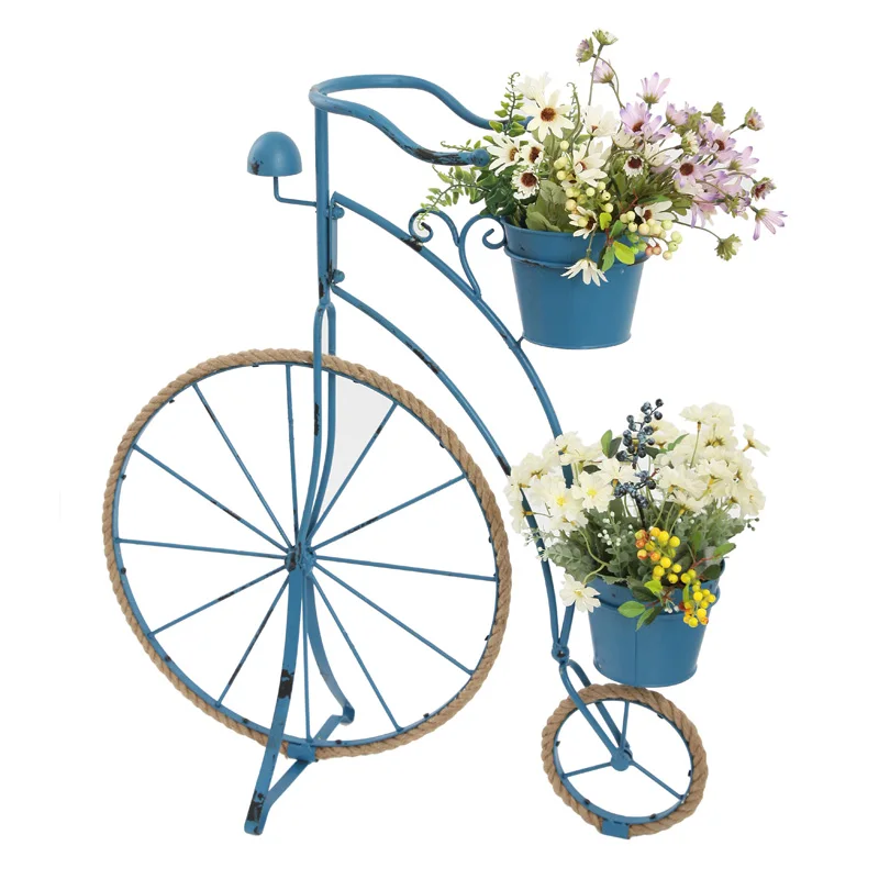 

Country Hemp Rope Wrought Iron Bicycle Shape Flower Stand Decoration Show Window Decoration