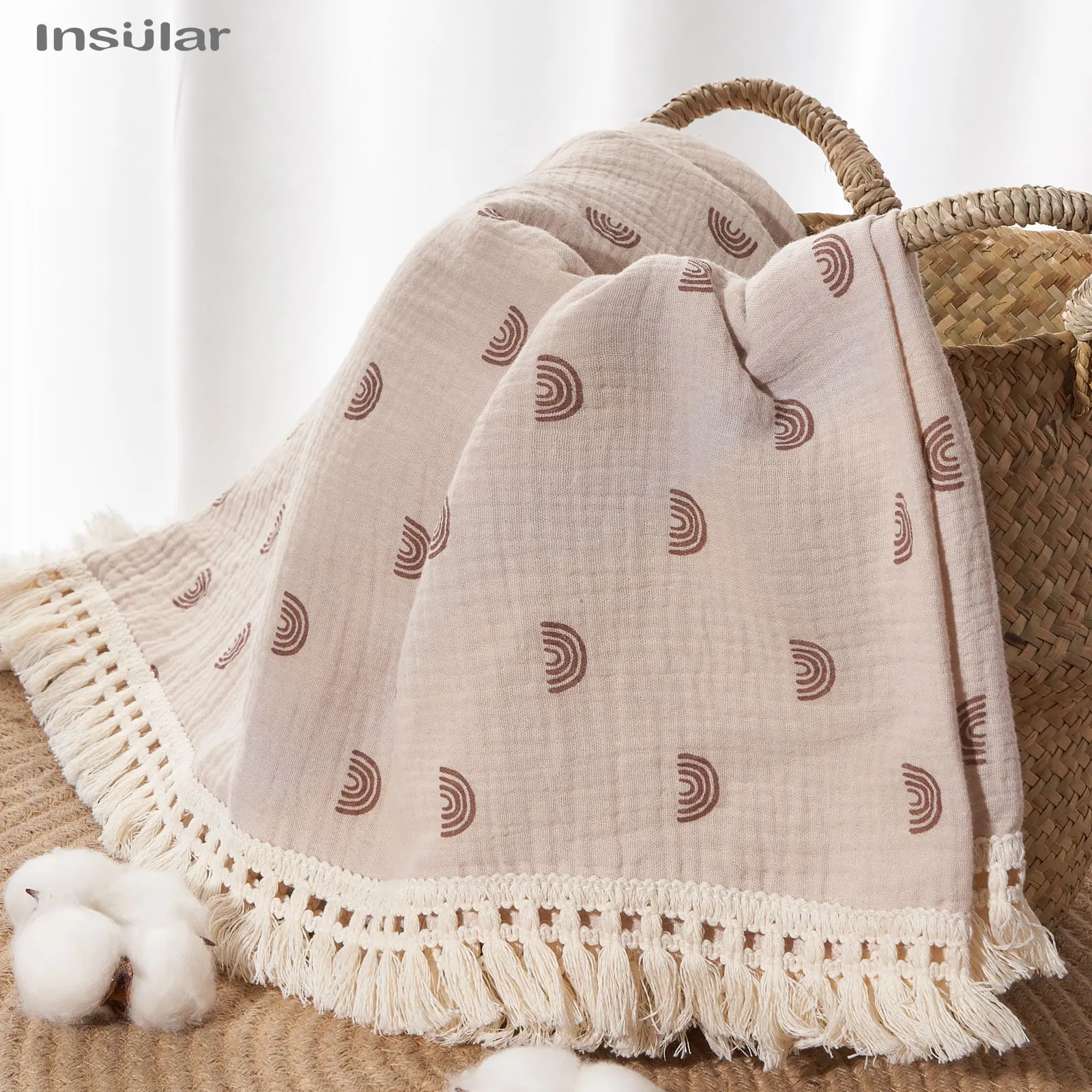 

All cotton Newborn Baby Tassel Receiving Blanket Cotton Blankets Infant Fringe Swaddle Blanket Babies Sleeping Quilt Bed Cove