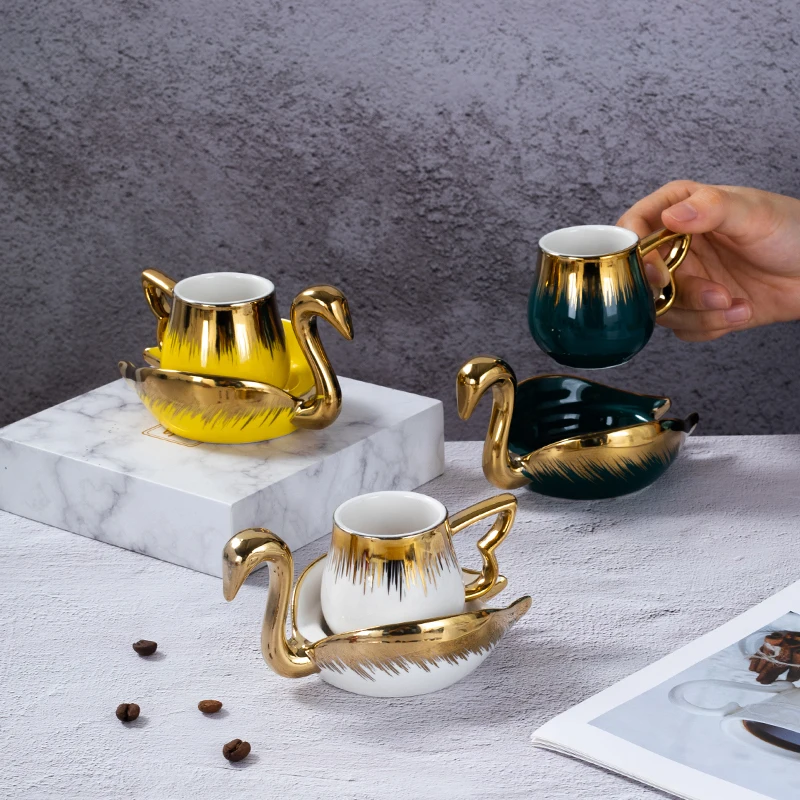 Ceramic Coffee Cup Set European Retro Swan Shape Afternoon Tea Cup with Saucer