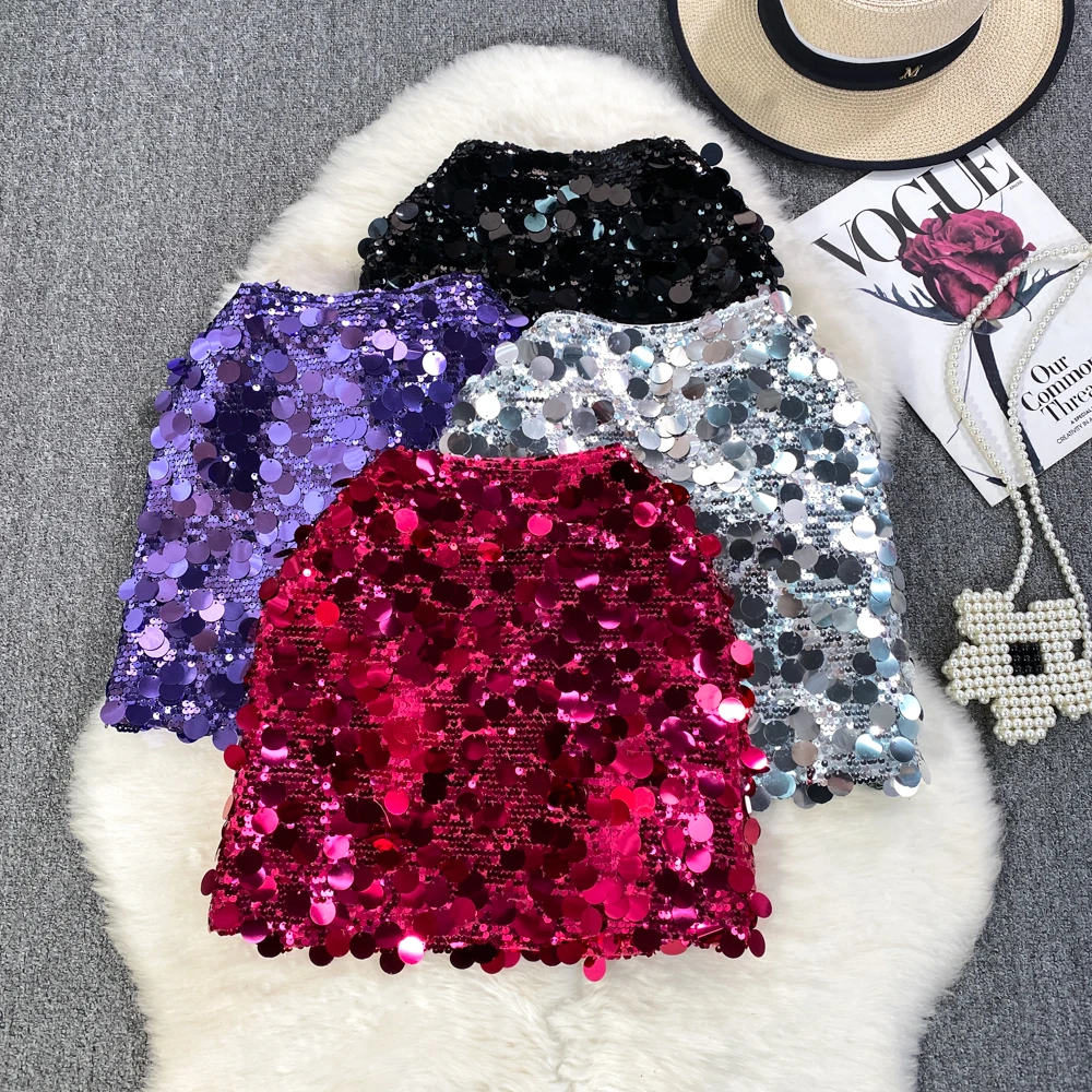 

Women Glitter Sequins High Waist Sexy Short Skirt Party Fashion Vintage Skirts Goth Spring Summer Clothing