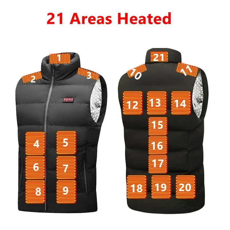 Winter New 21 Areas Heated Vest Men USB Electric Heating Jacket