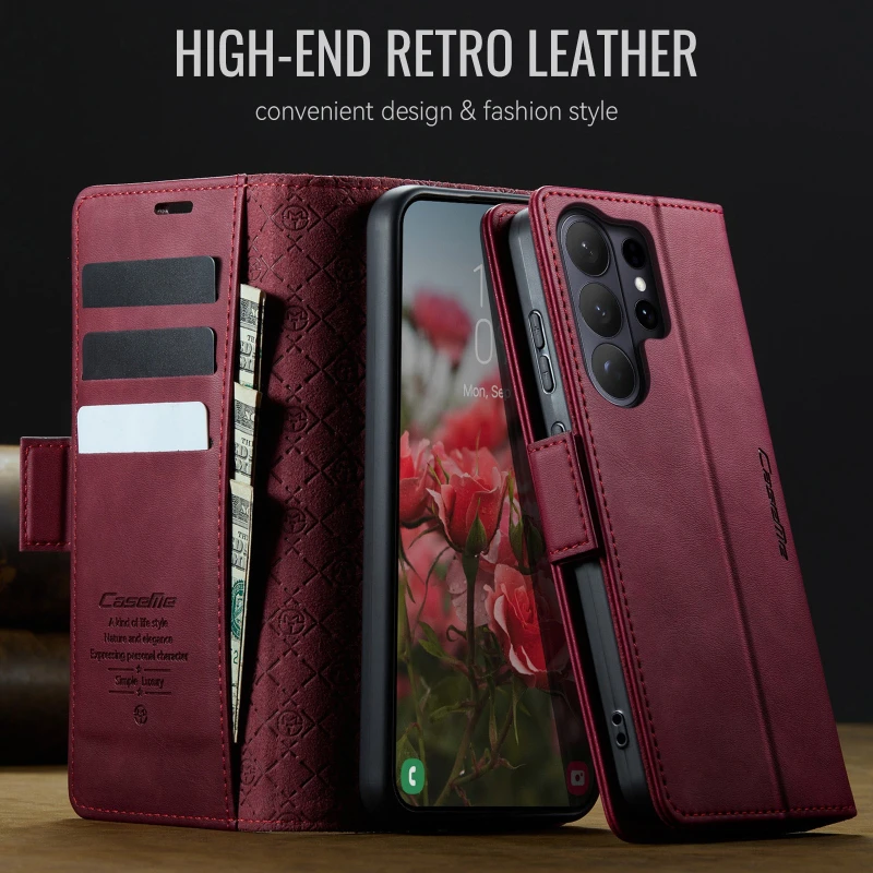 Vintage Leather Flip Wallet Phone Case with Stand and Card Holder Pockets
