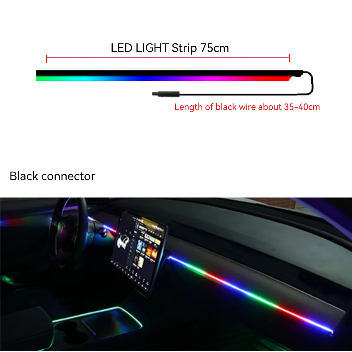 ตัวเลือกสินค้า ไฟ LED ตกแต่งรถยนต์ ควบคุมผ่านแอพพลิเคชั่นและรีโมท USB