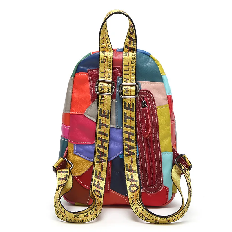 Women's Backpack Soft Genuine Sheepskin Leather Girls Patchwork Portable Colorful Street Travel Bags 3