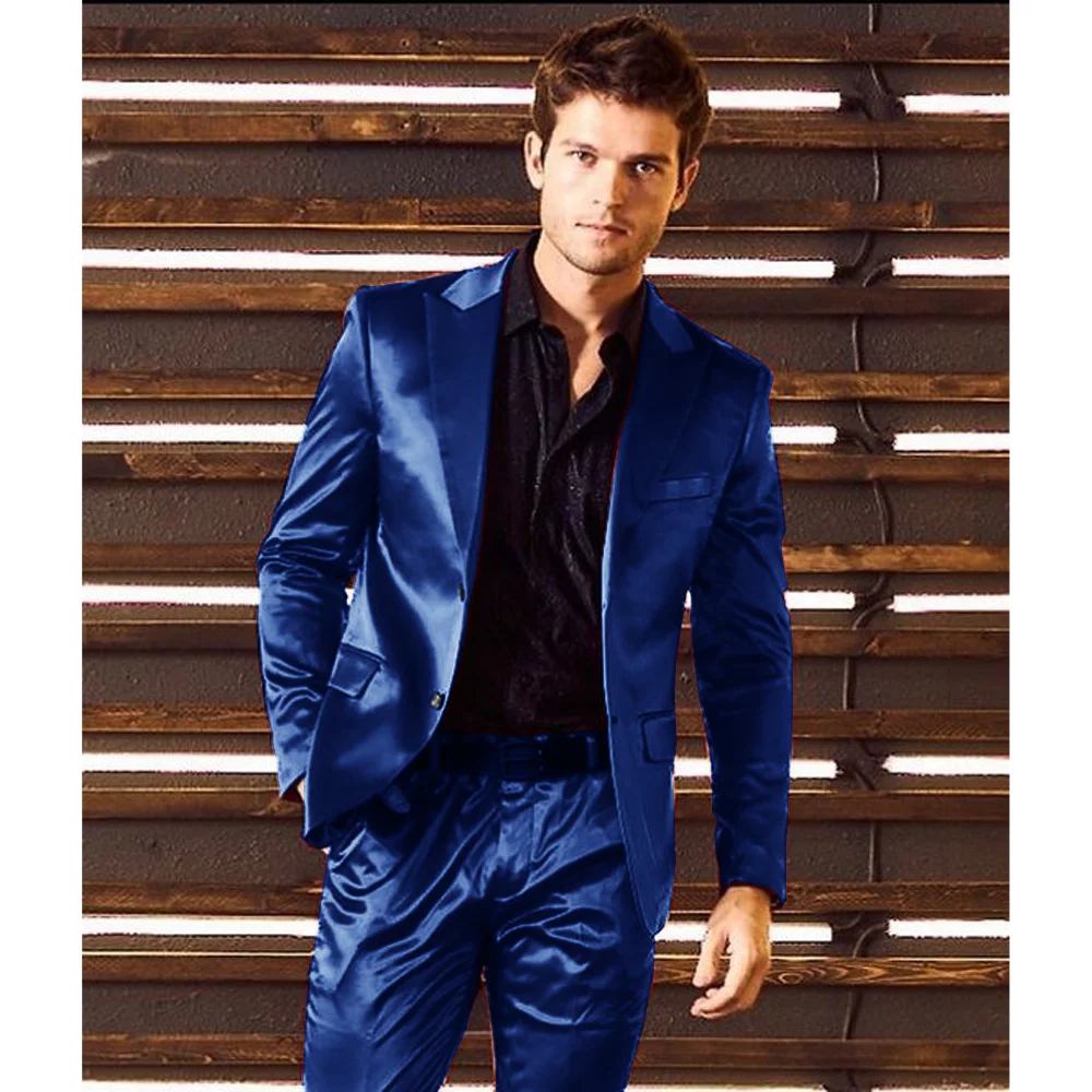 Formal Suits for Men Suits Slim Fit Men's Two-piece Suit Satin Single-breasted Casual Stage Slim Fit New in Men's Sets Man Pants