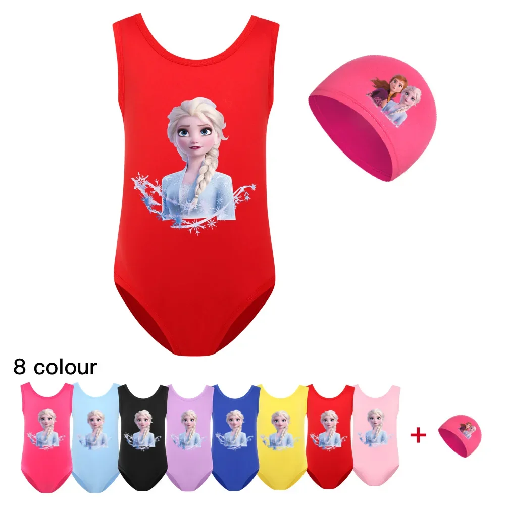 Kinder Mädchen One-Piece Bademode Cartoon Gefrorene Elsa Druck Baby Badeanzug + Schwimmen Kappe Set Kinder Bewegung Outfit Party body