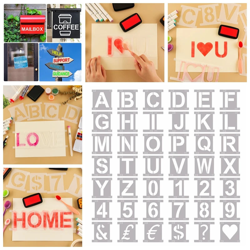 

42pcs Reusable Alphabet Numbers Symbol Stencils Use For Rock Chalkboard Scrapbook Layering Template DIY Craft Painting Supply