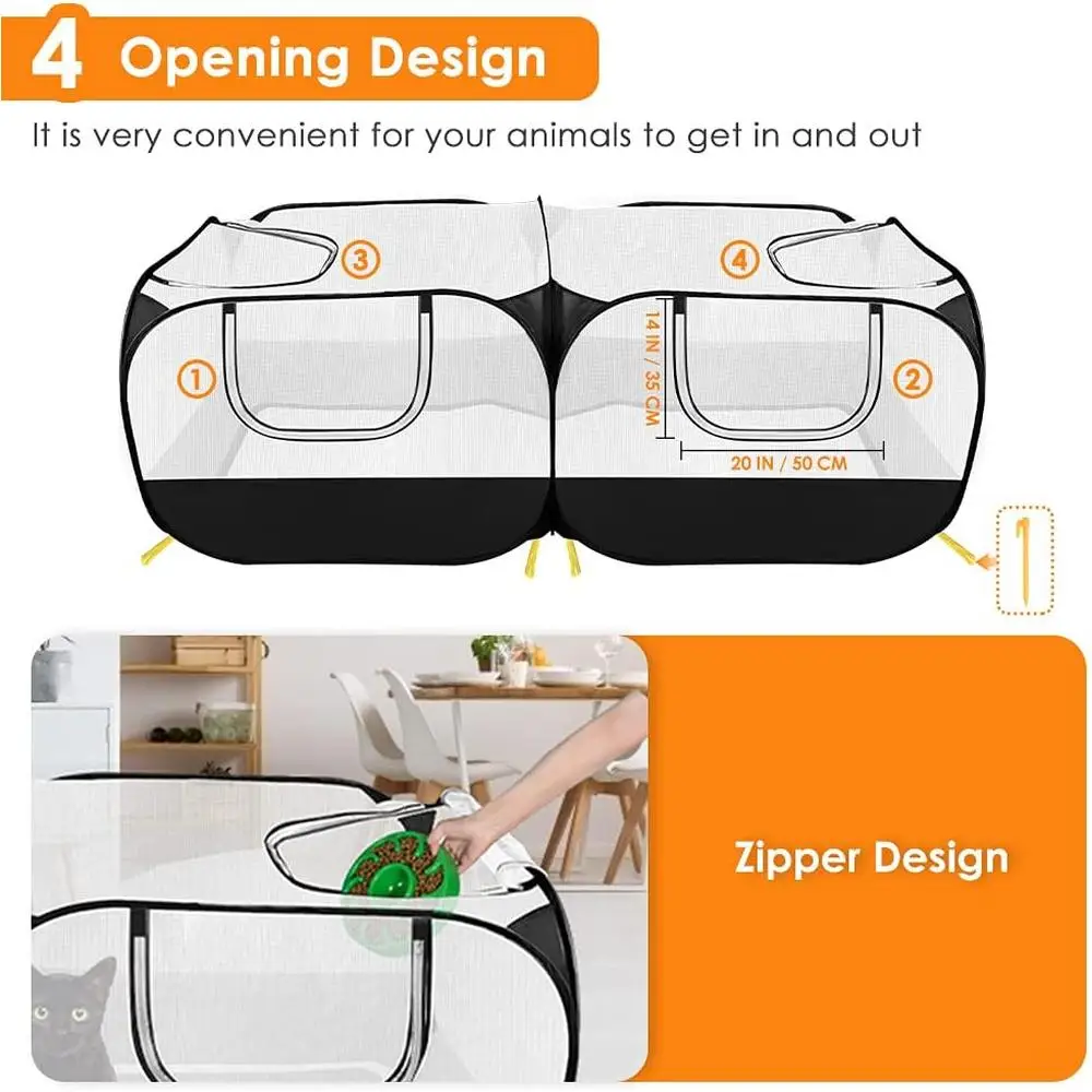 Portable Large Chicken Run Playpen with Breathable Transparent Mesh Walls Foldable Pet Cage Tent with 4 Zipper Doors Small