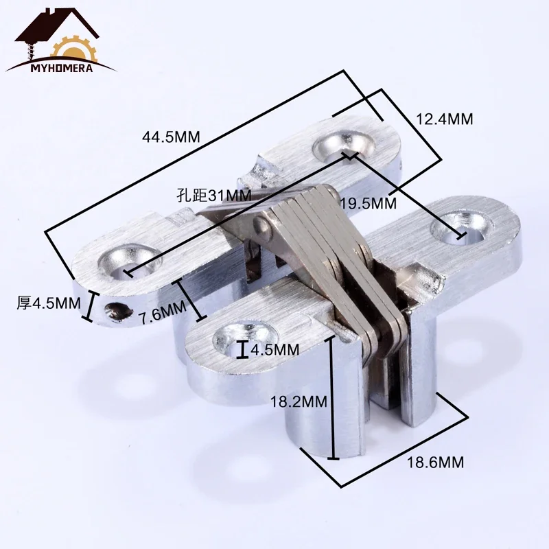 Stainless Steel Hidden Hinges Built-in Concealed Cross Folding Door Hinge Furniture Hardware 10kg Heavy-loading 13*45mm