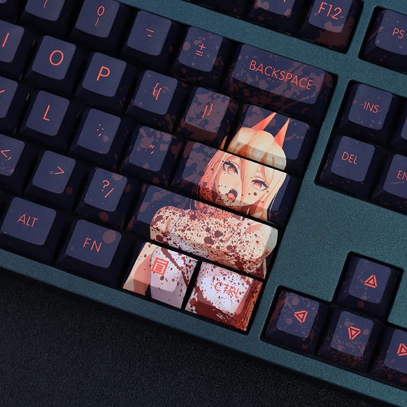 Conjunto Pbt Tintura Subbed Keycaps Dois Dimensional dos Desenhos Animados Anime Gaming Key Caps Cherry Perfil Keycap para Motosserra Homem Potência 1 - Imagem 3