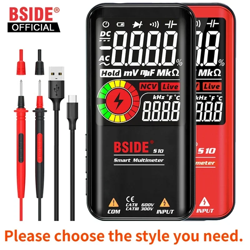 BSIDE Digital Multimeter Smart Electrician Tester USB Charge T-RMS DC AC Voltage Capacitance Ohm Hz NCV Professional Multitester