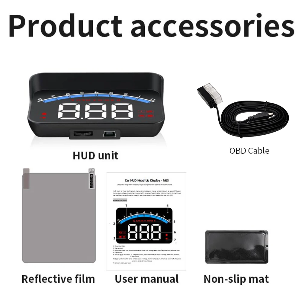 AD M6S HUD 자동차 헤드 업 디스플레이 자동 전자 KM/h MPH OBD 과속 보안 알람 앞 유리 프로젝터 디스플레이 자동차 RPM 미터