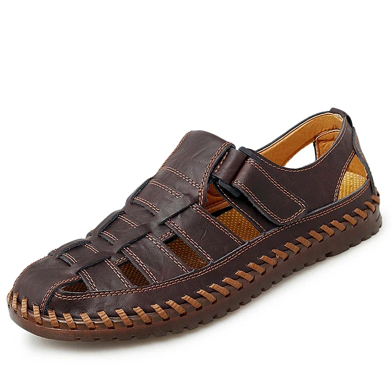 

New Summer Genuine Leather Roman Men's Sandals Business Casual Shoes Outdoor Beach Wading Slippers Men's Shoes Big Size 38-48