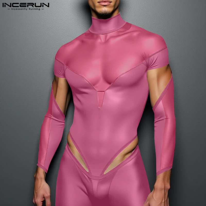 Men Bodysuits INCERUN Men Casual Hollow Design Simple Bodysuits Well Fitting Comfortable Homewear Long Sleeved Solid Living Clothes