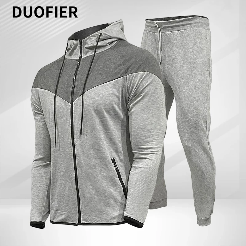 

Men's Tracksuits Spring New Zipper Jacket + Jogging Pants 2 Piece Set Male Casual Hooded Sportswear Set Autumn Gyms Sweat Suits