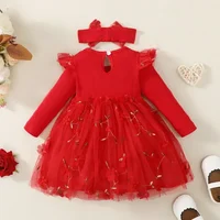 Spring Autumn Newborn Baby Girl Dresses for Girl Princess Lace First Birthday Girl Party Dresses Red Infant Fashion Dresss 2