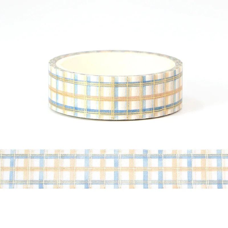 

Bulk 10pcs/Lot Decorative Gold Foil Blue Plaid Basic Washi Tapes for Scrapbooking Masking Tape Cute Journaling Stationery