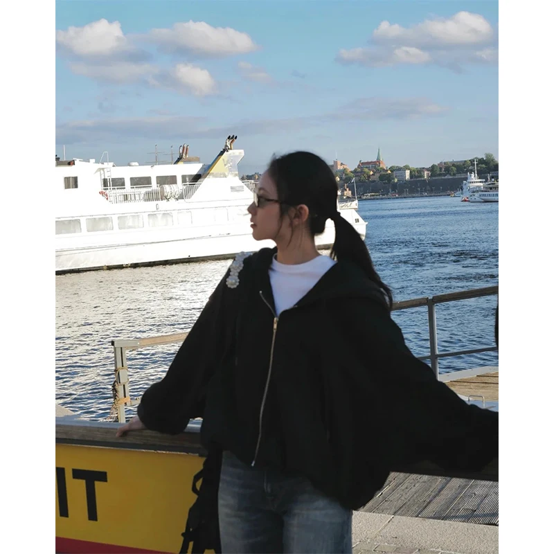 NIGO LP Women's Spring And Autumn Fashion Zipper Cardigan Jacket Long Sleeve Solid Color Pullover Hooded Sweatshirt #nigo61218 5