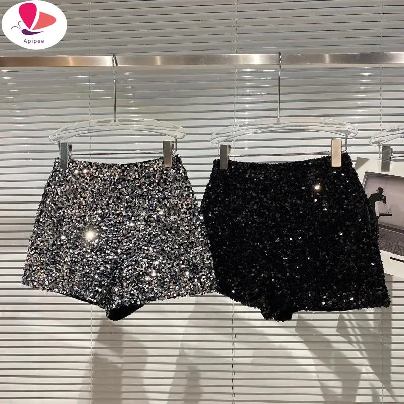 

Bling Sexy Women Sequin Shorts High Waist O-Ring Zip Bodycon Shorts Feminino Skinny Party Club Festival Raves Pole Dance Shorts