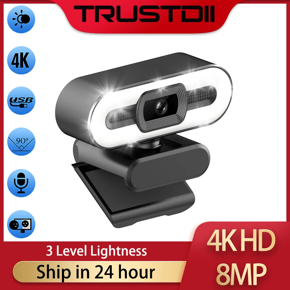 Trustdii Full Hd 1080P 2K 4K Webcam Auto Focus Fill Light Web Camera Con Microfono Trasmissione In Diretta Usb Computer Pc Web Cam