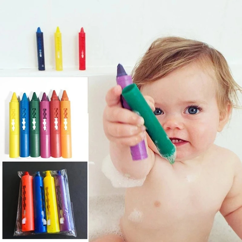 Colored Crayons Washable Watercolor Pen Watercolor Pen 6Pcs Bathroom Crayon Erasable Graffiti Toy Washable Doodle Pen For Baby Kids Bathing Creative Educational Toy