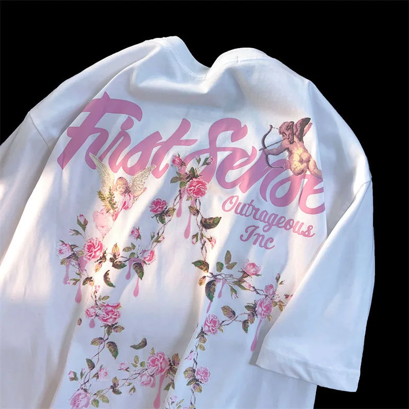 

Spring Summer New Women's T-shirt Vintage Retro Print Short Sleeve Round Collar Top Female High Quality T shirts Women