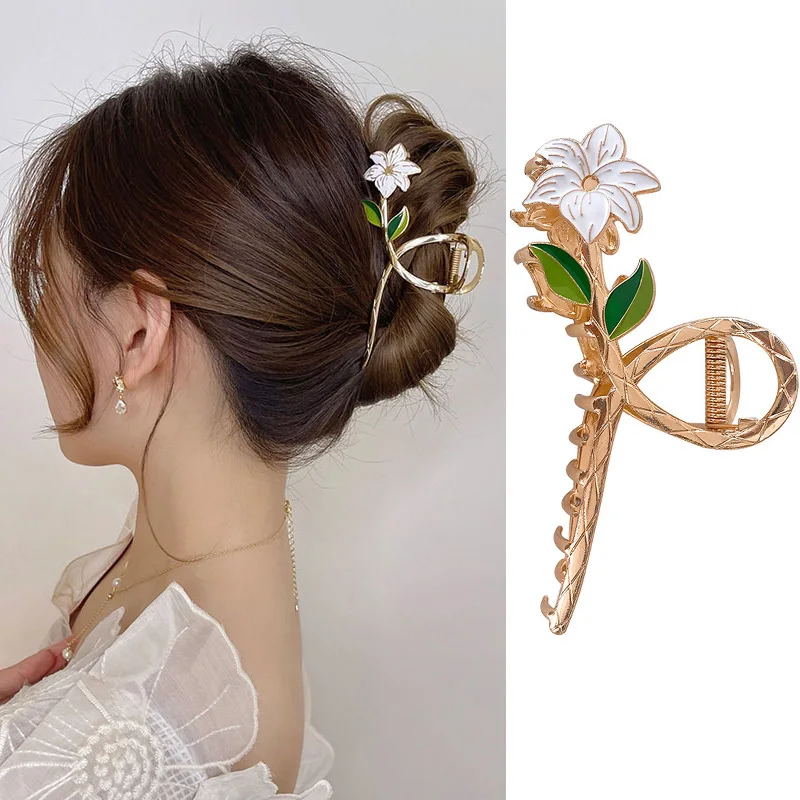 

2023 Women Metal Hair Claw Elegant Gold Flowers Hair Clips Barrette Crab Headband Ponytail Clip Headwear Tiara Hair Accessories