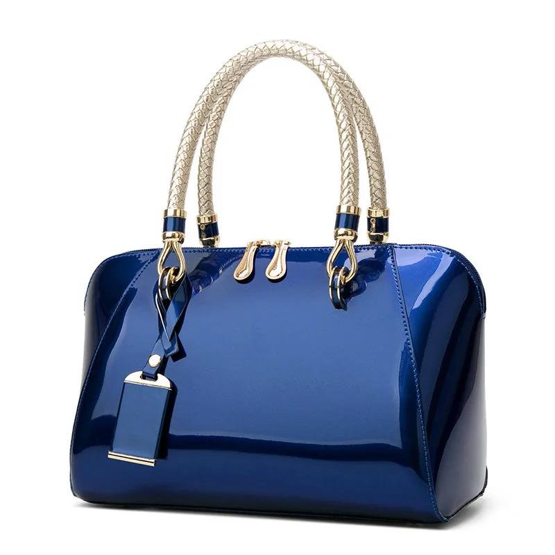 

Luxury Designer Handbag Shiny Leather Boston Bag 2023 Fashion New Blue Red Black Beige Pink Bags for Women Sac De Luxe Femme