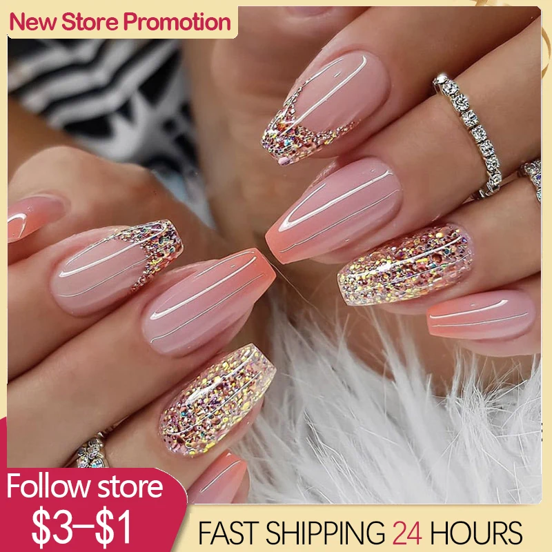 24pcs Fake Nails Press On Nail Designs Art French Manicure With Glue