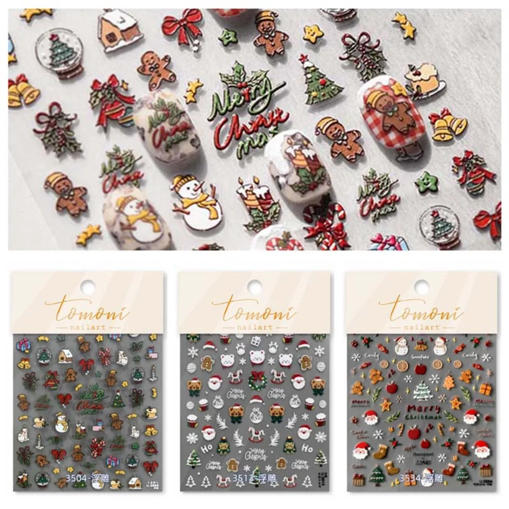 

Embossed Stickers Christmas Nail Stickers Manicure Ornaments Christmas Nail Charms Christmas Nail Decals Cartoon Bear