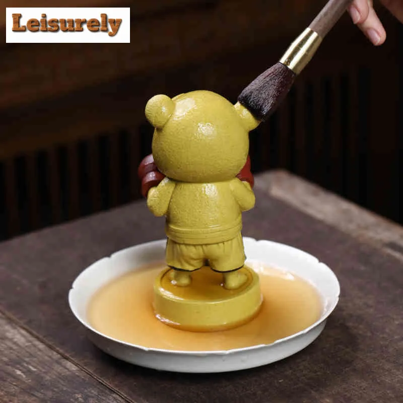 Yixing Zisha Boxing Bear Tea Pet Handmade Fish Tank Landscaping Tea Figurine Play Toys Tea Statue Ornaments Workmanship Supplies