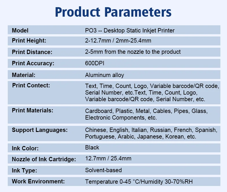 PO3 Desktop Inkjet Printer 12.7mm/25.4mm Thermal Inkjet Printer Batch Number Ima