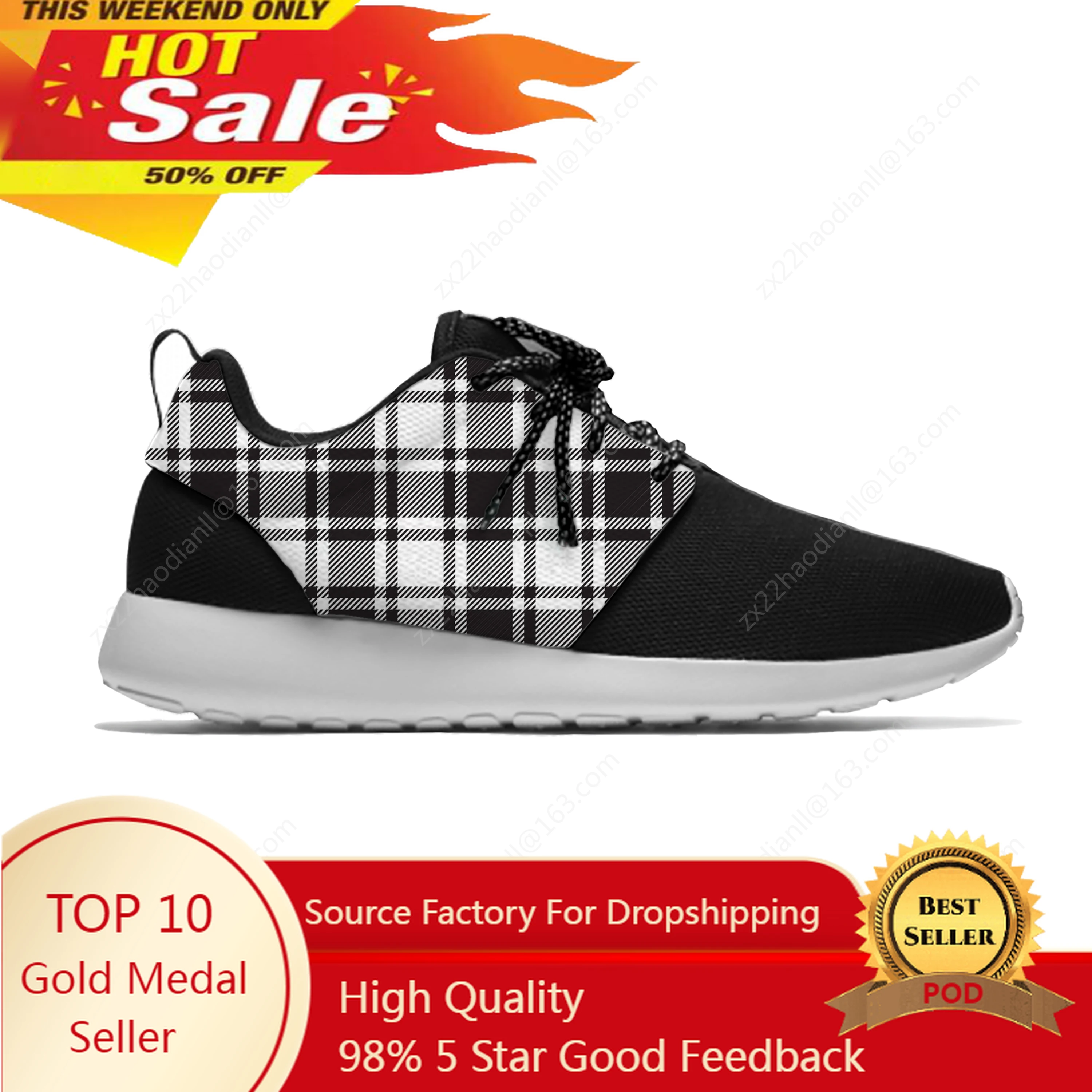 Black and White Plaid Checks Fashion Personality Sport Running Shoes Casual Breathable Lightweight 3D Print Men Women Sneakers