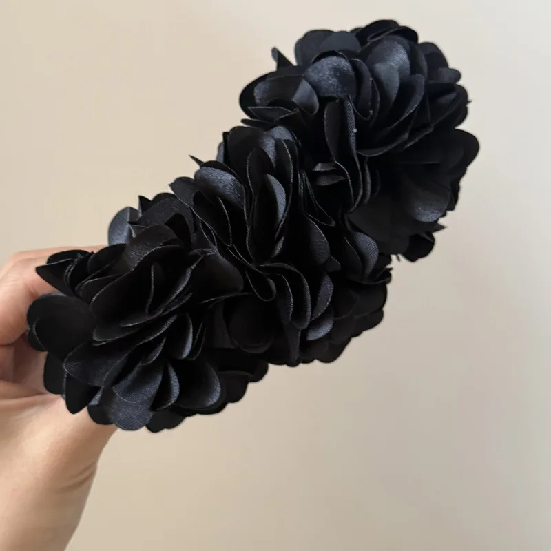 3Black floral banana clip